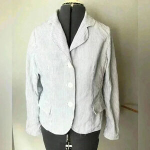 Talbots Petite Blue White Seersucker Blazer Jacket 3 buttons Women 12 Petite